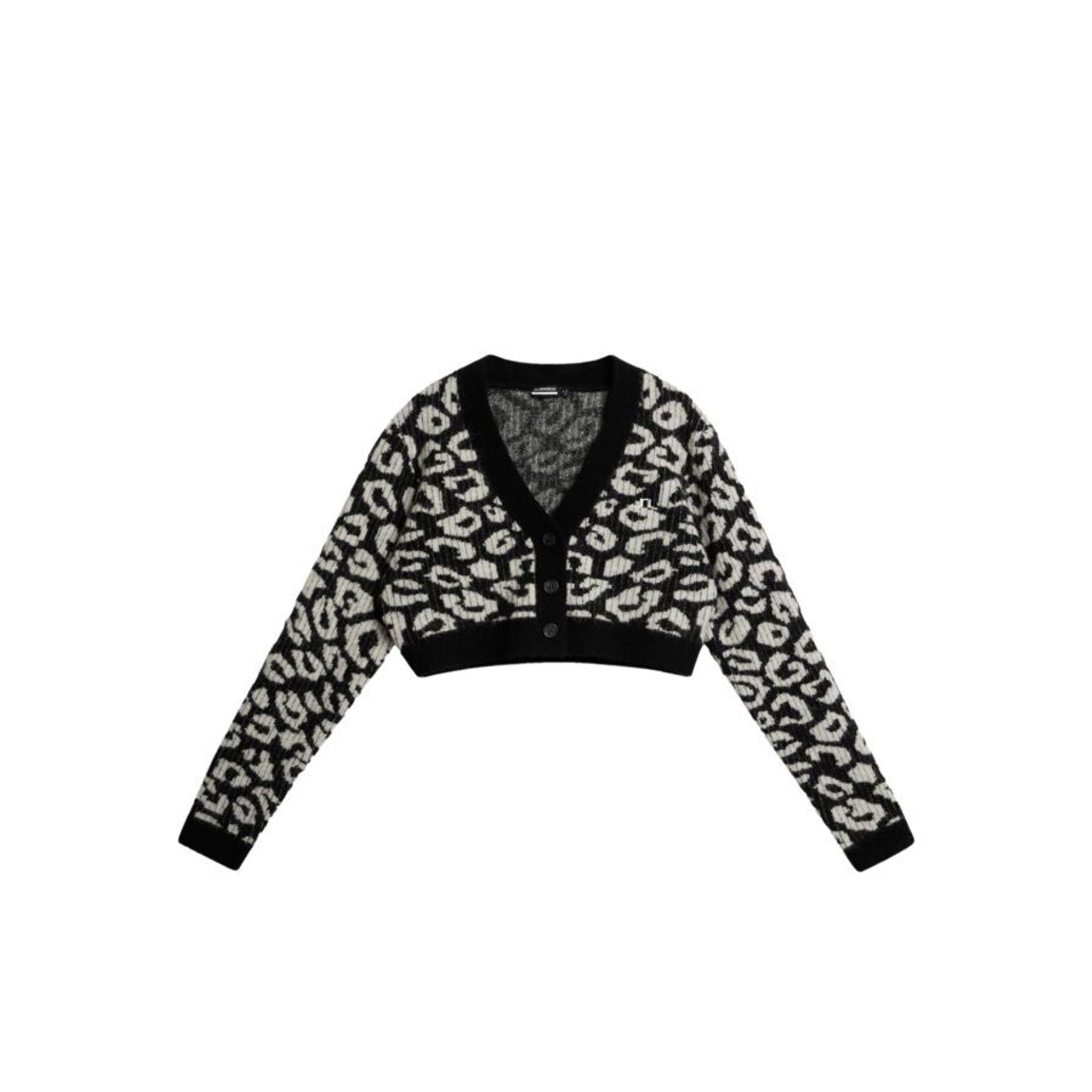 J. Lindeberg W Mallory Cropped Cardigan Leo-Print Czarny/Biały Damski